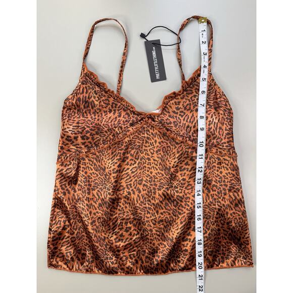 Pretty Little Thing Cheetah Ruffle Babydoll Top XS Brown Black Y2K Retro Satin - Picture 5 of 11